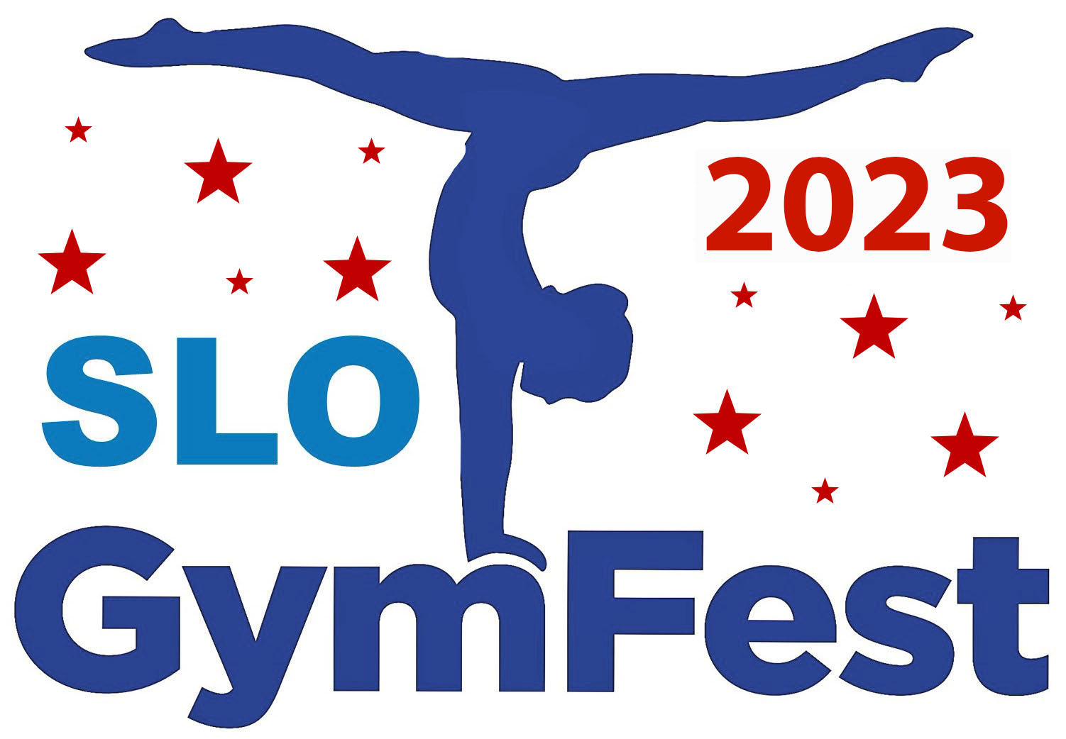 gymnastics meet logo with woman doing handstand